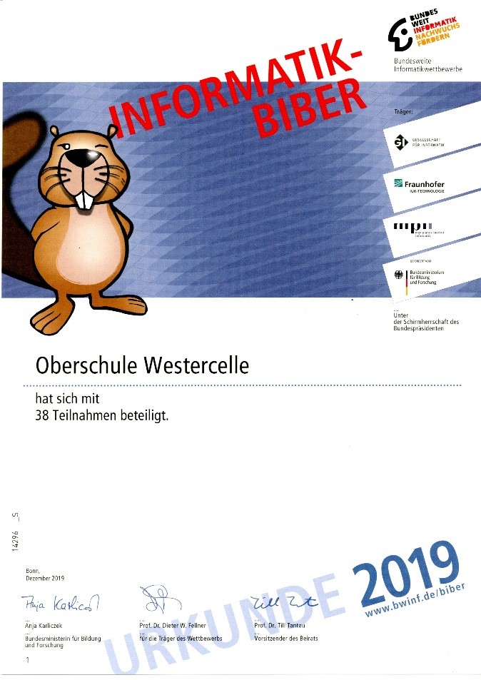 2019 Urkunde OBS Westercelle