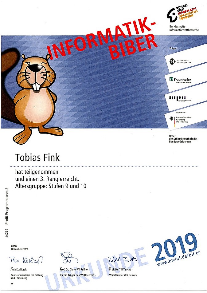 2019 Urkunde Tobias